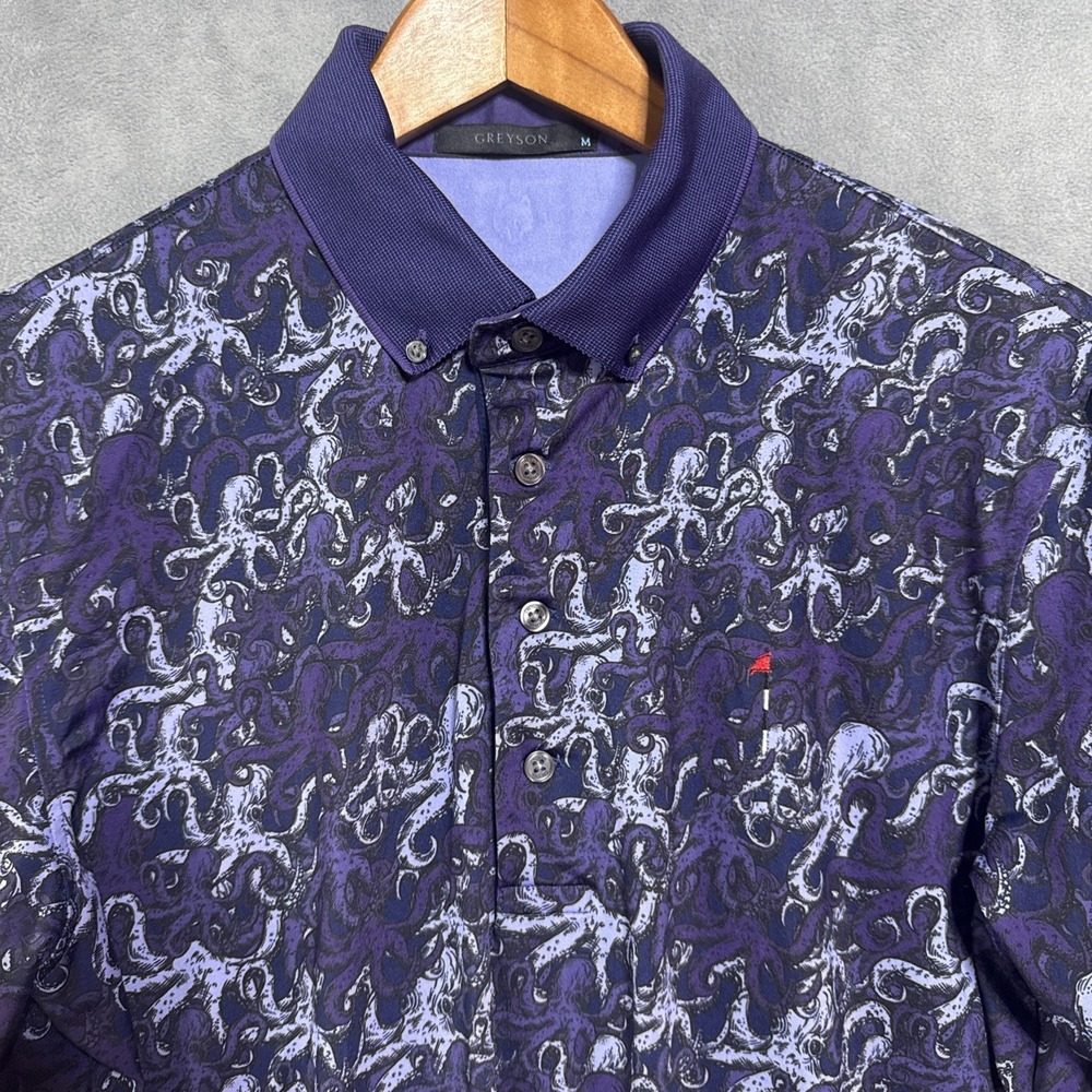 Greyson Octopaisley Octopus Sz M Polo Shirt Purple Navy Golf Country Club Logo